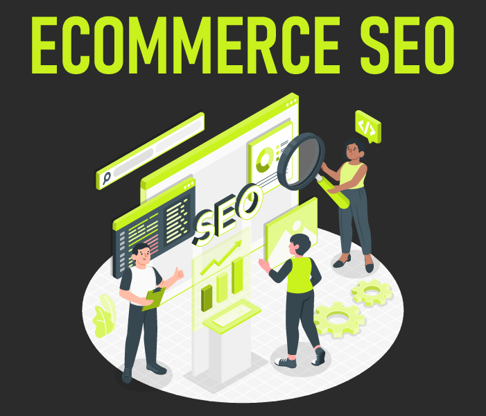 Isometric illustration of a product page inspected with a magnifier and search panel, representing complete, machine-legible product data an AI agent can read
