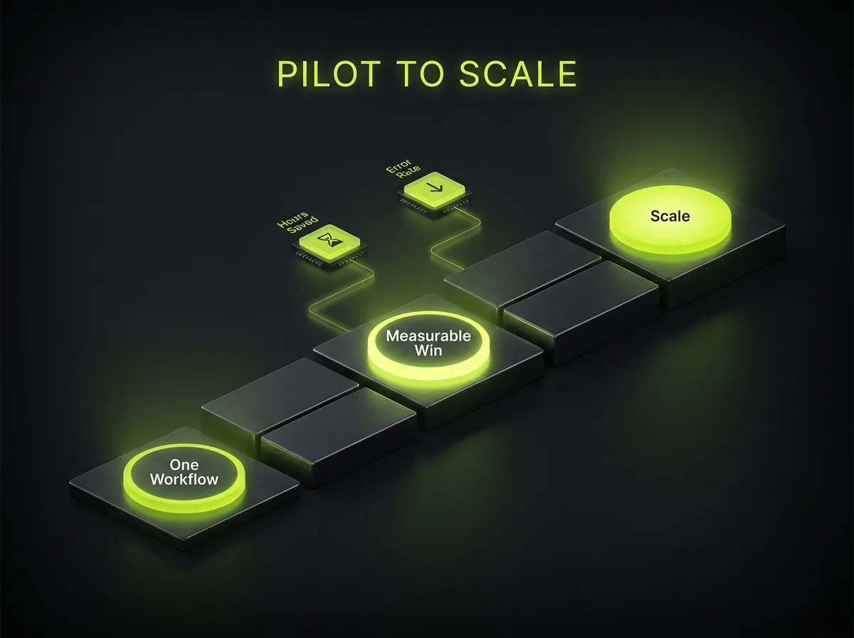 Pilot-first roadmap for agentic automation: a single workflow, a measurable first win, then a staged path to scale