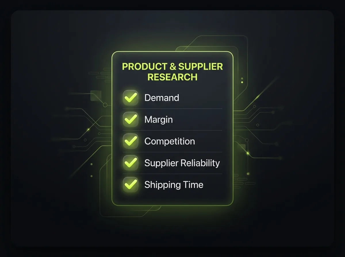 Product research and supplier vetting checklist: demand, margin, competition, supplier reliability and shipping times