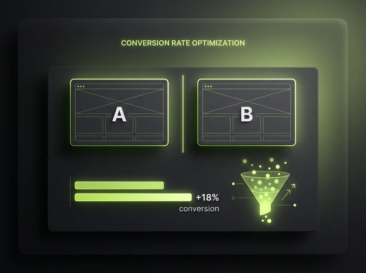 Conversion rate optimization A/B test of two landing pages with an eighteen percent conversion lift